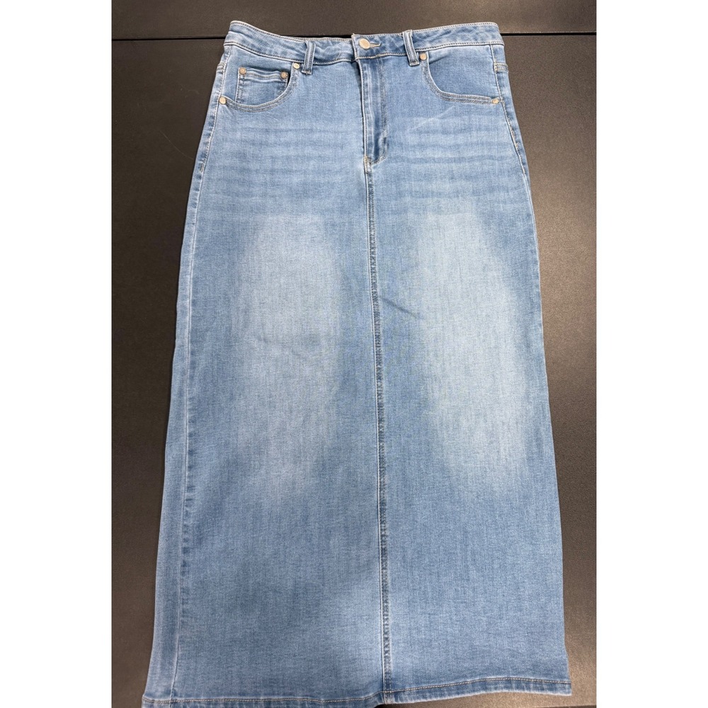 OAT New York Womens Blue Denim Maxi Skirt Light Wash High Waist Size 8/29